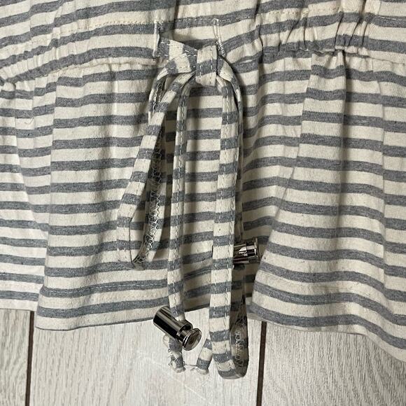 Vintage Oversized Tunic Sz M Drawstring Drop Waist Cream with Gray Stripes Retro - Picture 5 of 7